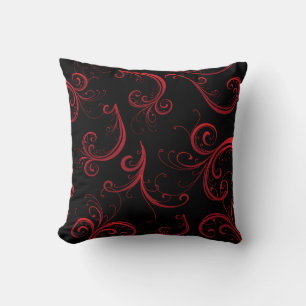 Elegant Black and Deep Red Floral Pattern Cushion