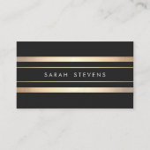 Elegant Black and Faux Foil Gold Striped Modern Business Card (Front)