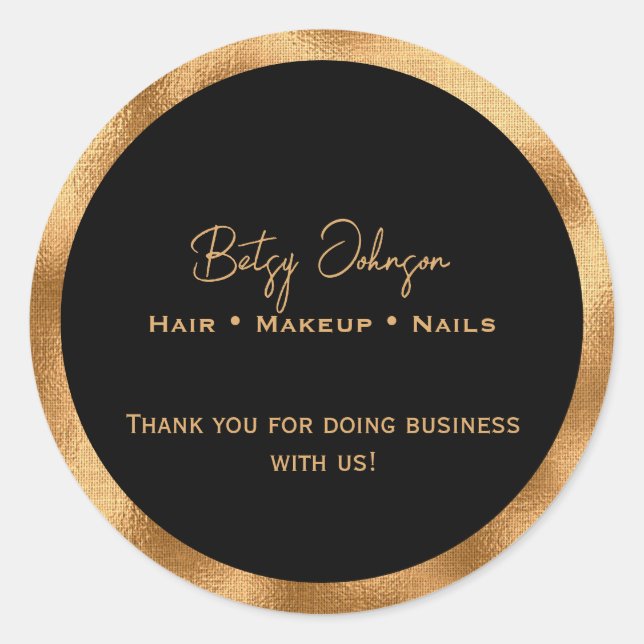 Elegant Black and Faux Gold Foil Thank You Sticker (Front)