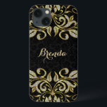 Elegant Black And Faux Gold & Glitter iPhone 13 Case<br><div class="desc">Elegant faux gold and diamonds glitter floral swirl over black floral damasks. If you need any help customising any of my designs,  contact ArtOnWear designer. Free text formatting with live help available by request.</div>