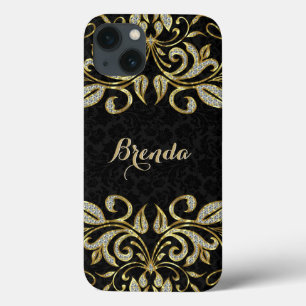 Elegant Black And Faux Gold & Glitter iPhone 13 Case