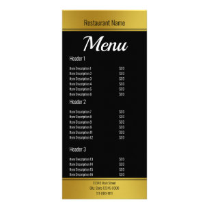 Elegant Black and Faux Gold Restaurant Menu