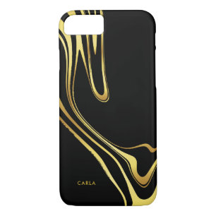 Elegant black and faux gold swirls iPhone 8/7 case