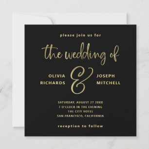 Elegant Black and Faux Gold Wedding Invitation