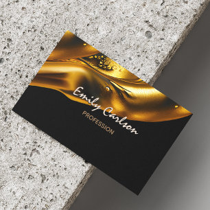 Elegant black and faux liquid gold 	Magnetic business card