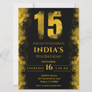 Elegant Black And Gold 15th Birthday Party Invitation