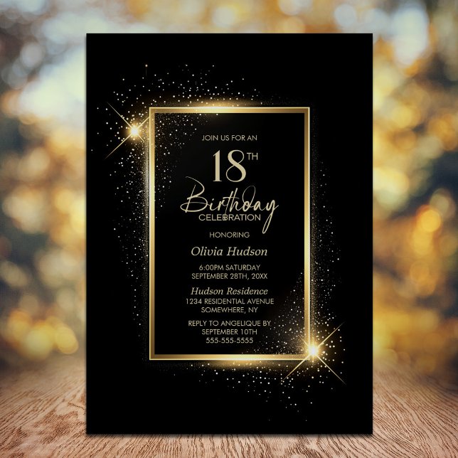 Elegant Black and Gold 18th Birthday Party Invitation (Creator Uploaded)