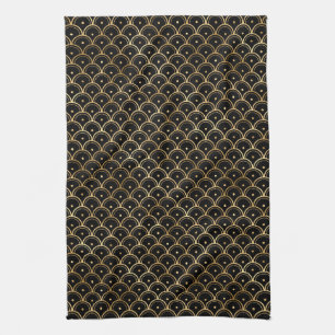 Elegant Black and Gold 1920s Art Deco Vintage Tea Towel
