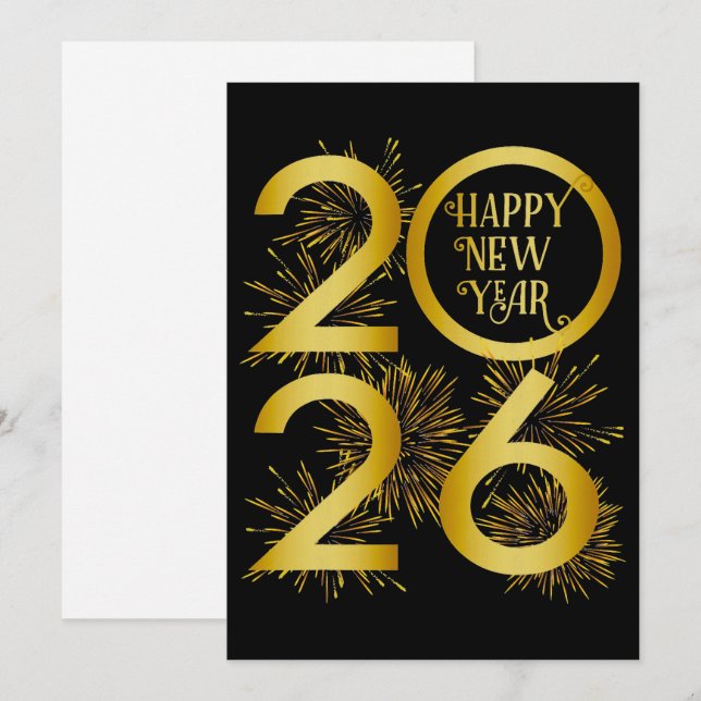 Elegant Black and Gold 2026 New Year Greeting Holiday Card (Front/Back)