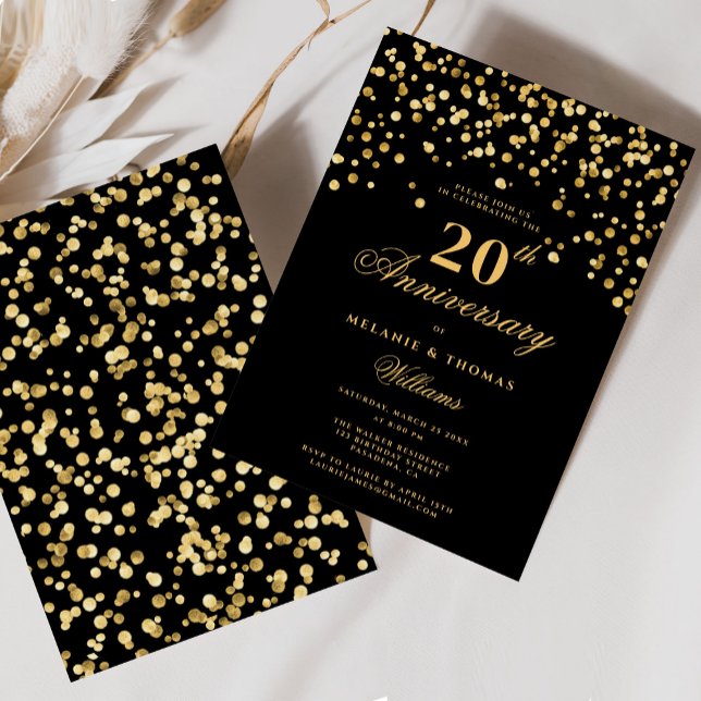 Elegant Black And Gold 20th Wedding Anniversary Invitation (Creator Uploaded)