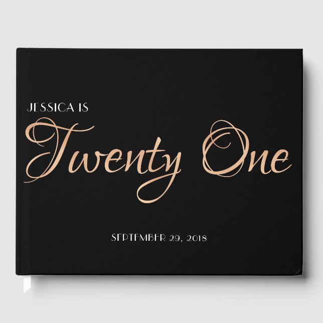 Elegant Black and Gold 21st Birthday Guest Book (Front)