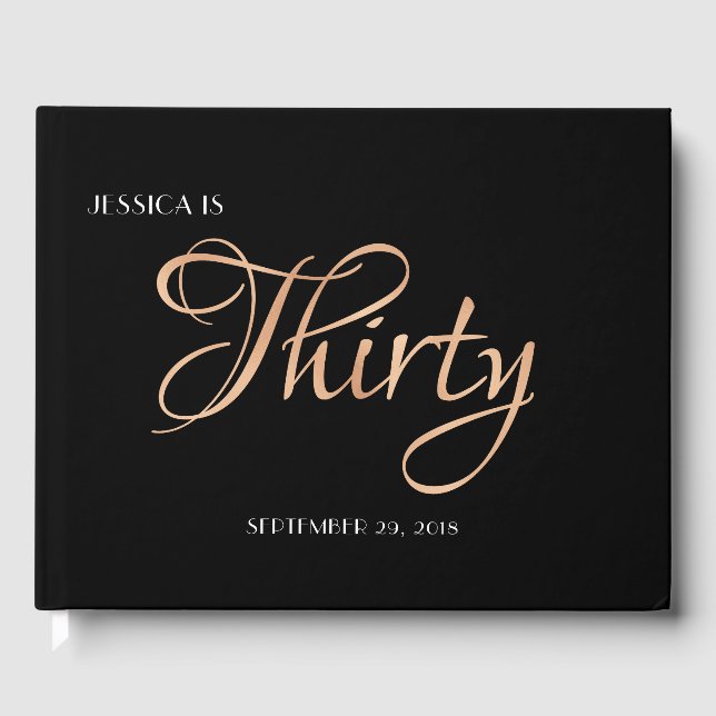 Elegant Black and Gold 30th Birthday Guest Book (Front)