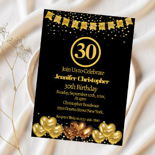 Elegant Black and gold 30th Birthday Invitations