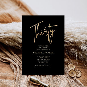 Elegant Black and Gold 30th Birthday Party Invite