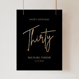 Elegant Black and Gold 30th Birthday Poster