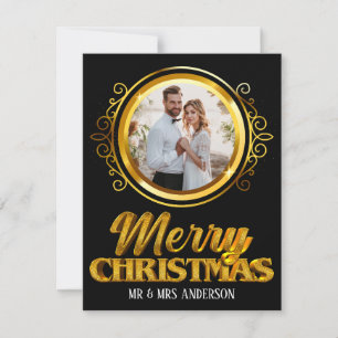 Elegant Black and Gold 3d Merry Christmas Mr & Mrs Holiday Card