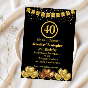 Elegant Black and gold 40th Birthday Invitations