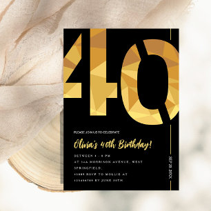 Elegant black and gold 40th Birthday Party Invitation
