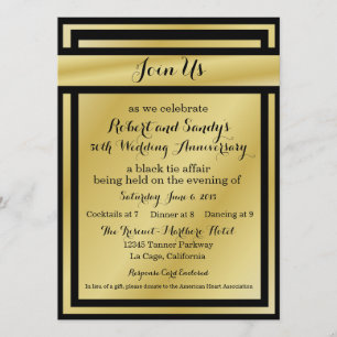 Elegant Black and Gold 50th Anniversary Invites
