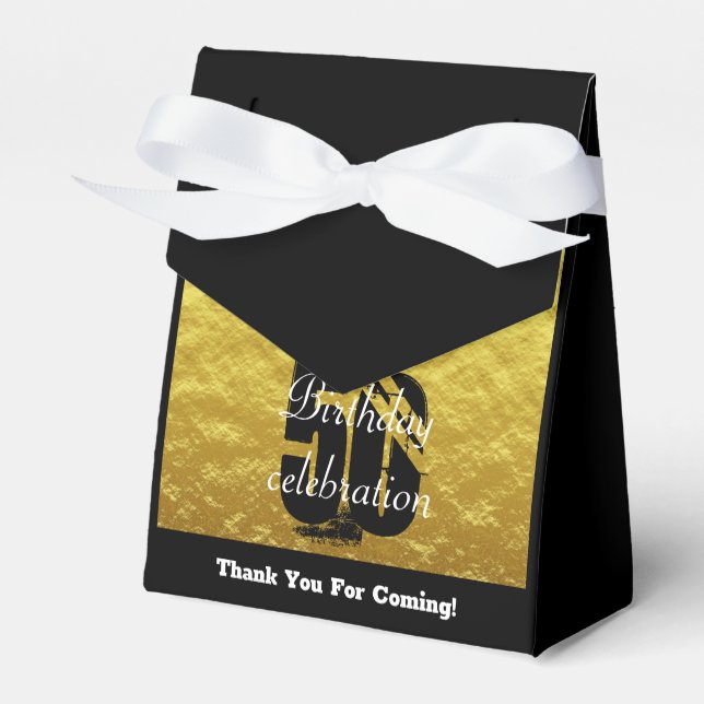 Elegant Black and Gold 50th Any Age Birthday Favour Box (Front Side)