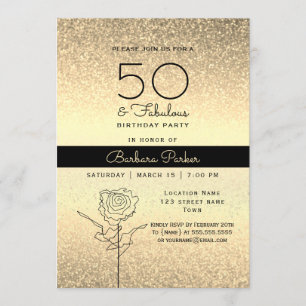 Elegant Black and Gold 50th Birthday Invitation
