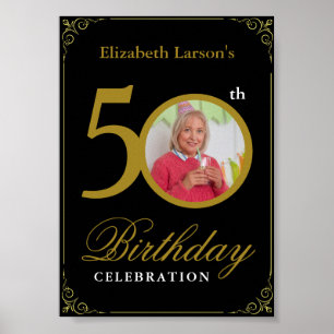 Elegant Black and Gold 50th Birthday Invitation Poster