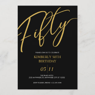 Elegant Black and Gold 50th Birthday Party Invitation