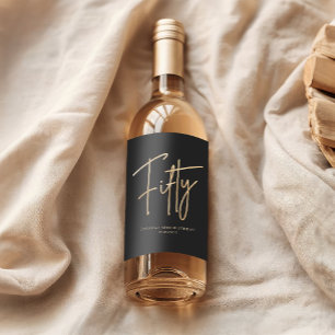 Elegant Black and Gold 50th Birthday Party Wine Label