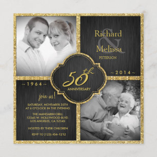 Elegant Black and Gold 50th Wedding Anniversary Invitation