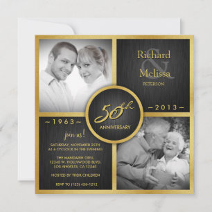 Elegant Black and Gold 50th Wedding Anniversary Invitation