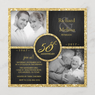 Elegant Black and Gold 50th Wedding Anniversary Invitation