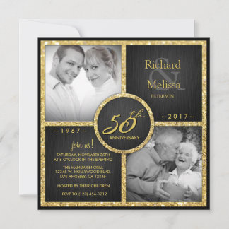 Elegant Black and Gold 50th Wedding Anniversary Invitation