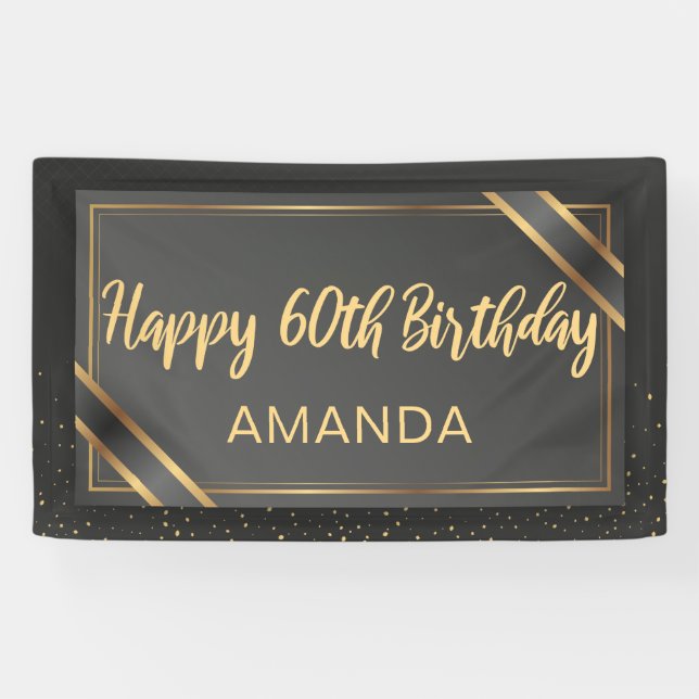 Elegant Black And Gold 60th Birthday Banner (Horizontal)