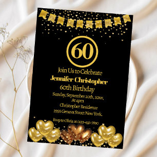 Elegant Black and gold 60th Birthday Invitations