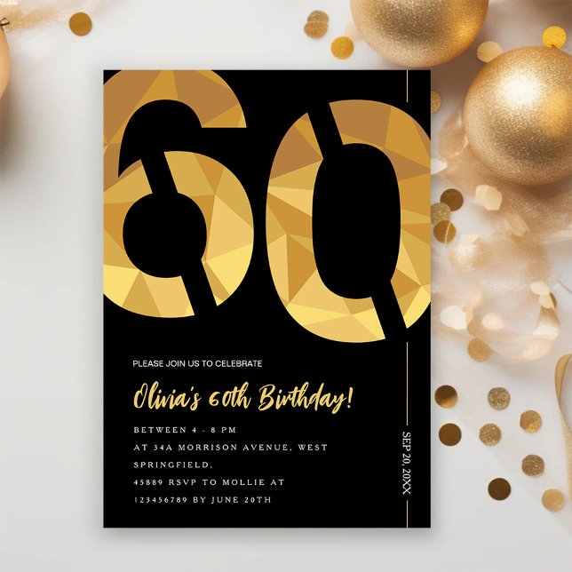 Elegant black and gold 60th Birthday Party Invitation (Creator Uploaded)