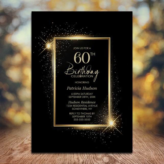 Elegant Black and Gold 60th Birthday Party Invitation (Creator Uploaded)