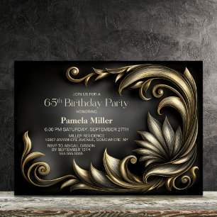 Elegant Black and Gold 65th Birthday Party Invitation
