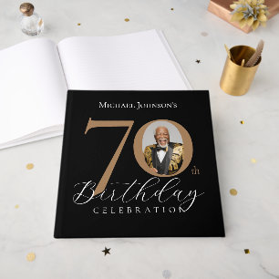 Elegant Black and Gold 70th Birthday Guest Book
