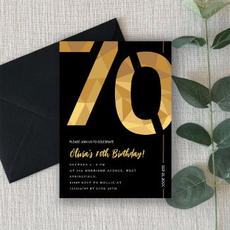 Elegant black and gold 70th Birthday Party Invitation
