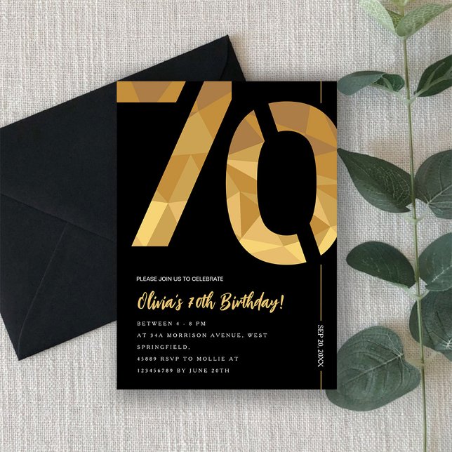 Elegant black and gold 70th Birthday Party Invitation (Creator Uploaded)