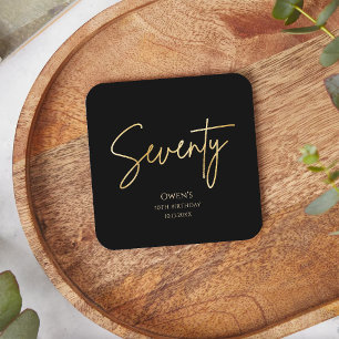 Elegant Black and Gold 70th Birthday Party Square Paper Coaster