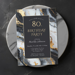Elegant Black and Gold 80th Birthday Invitation