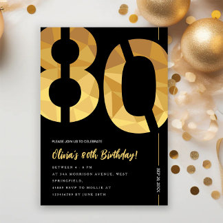 Elegant black and gold 80th Birthday Party Invitation