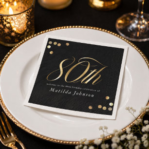 Elegant Black and Gold 80th Birthday Party Napkin