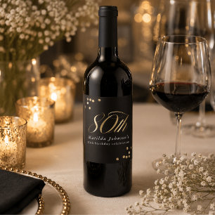 Elegant Black and Gold 80th Birthday Party Wine Label