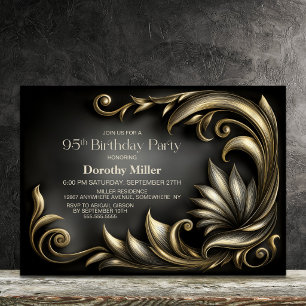 Elegant Black and Gold 95th Birthday Party Invitation