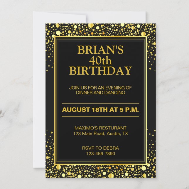 Elegant Black and Gold Adult Birthday Invitation (Front)