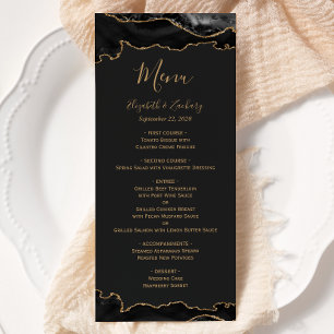Elegant Black and Gold Agate Dark Wedding Menu