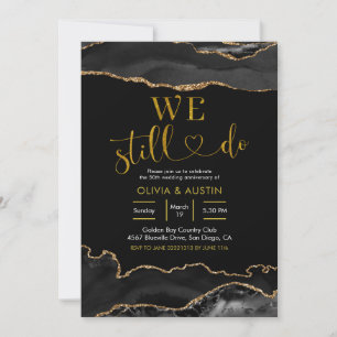 Elegant Black and Gold Agate Wedding Anniversary Invitation