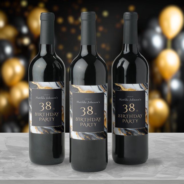 Elegant Black and Gold Any Age Birthday Party Wine Label (Elegant Black and Gold Any Age Birthday Party Wine Label)